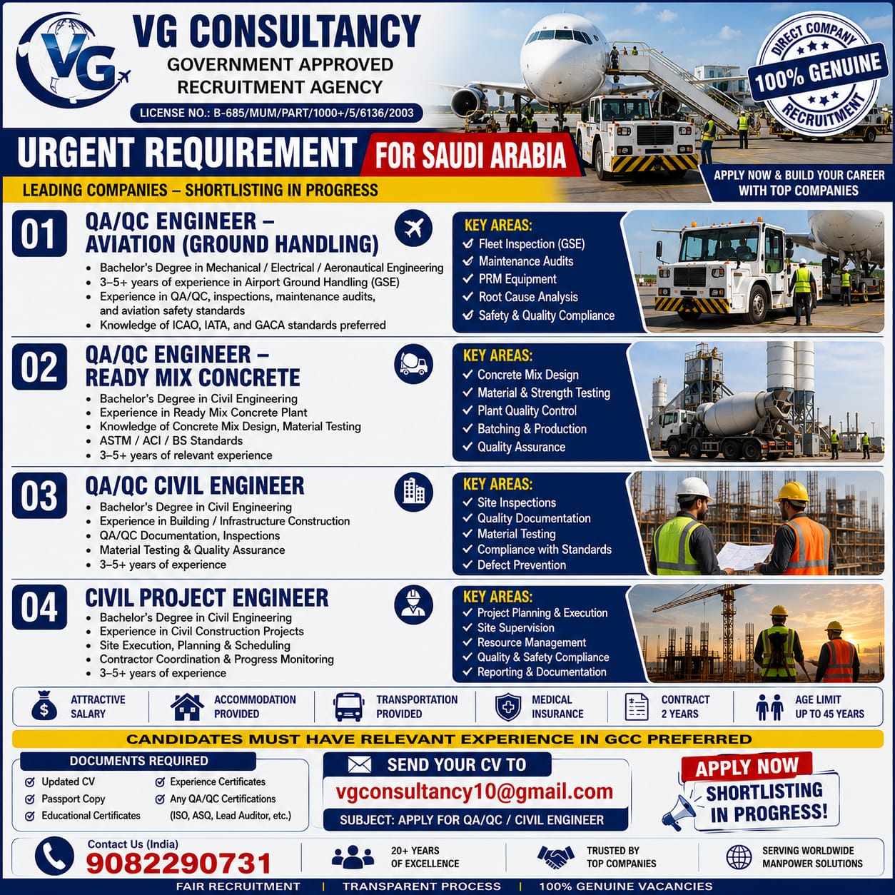 QA/QC Engineering Positions for Saudi Arabia — V.G. Consultancy, Saudi Arabia, Saudi Arabia