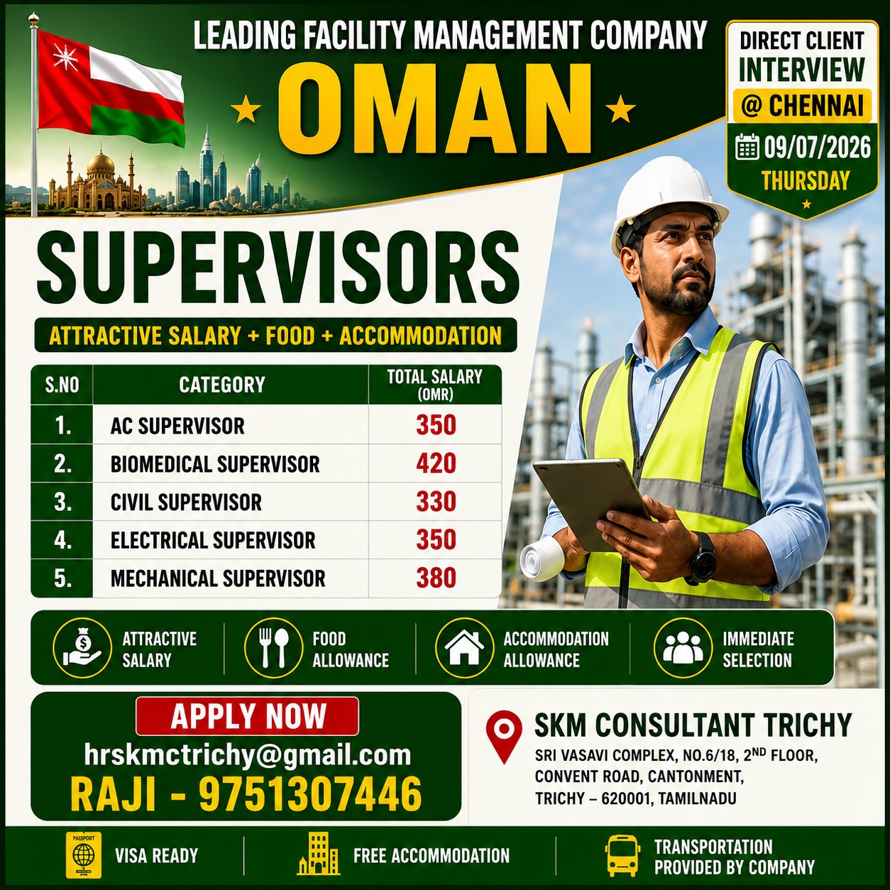 CIVIL SUPERVISOR, AC SUPERVISOR, BIOMEDICAL SUPERVISOR, ELECTRICAL SUPERVISOR, MECHANICAL SUPERVISOR