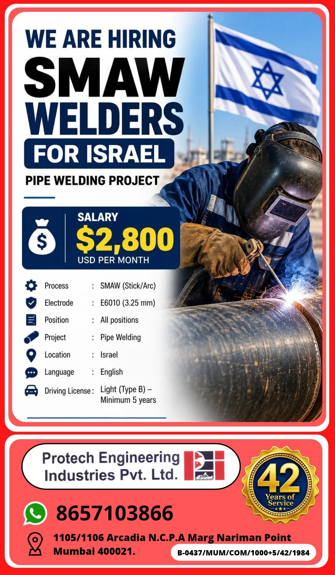 Requirement for Israel lomng term Project — Protech Engineering Industries Pvt Ltd, israel