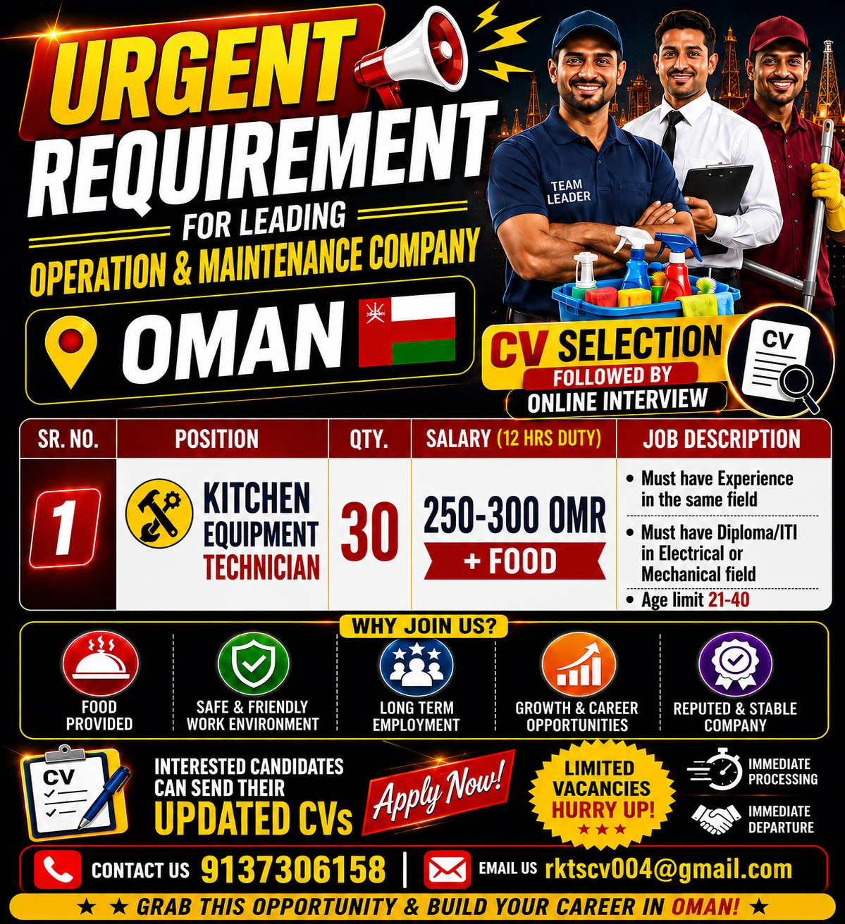 URGENT REQUIREMENT FOR LEADING OPERATION&MAINTENANCE COMPANY