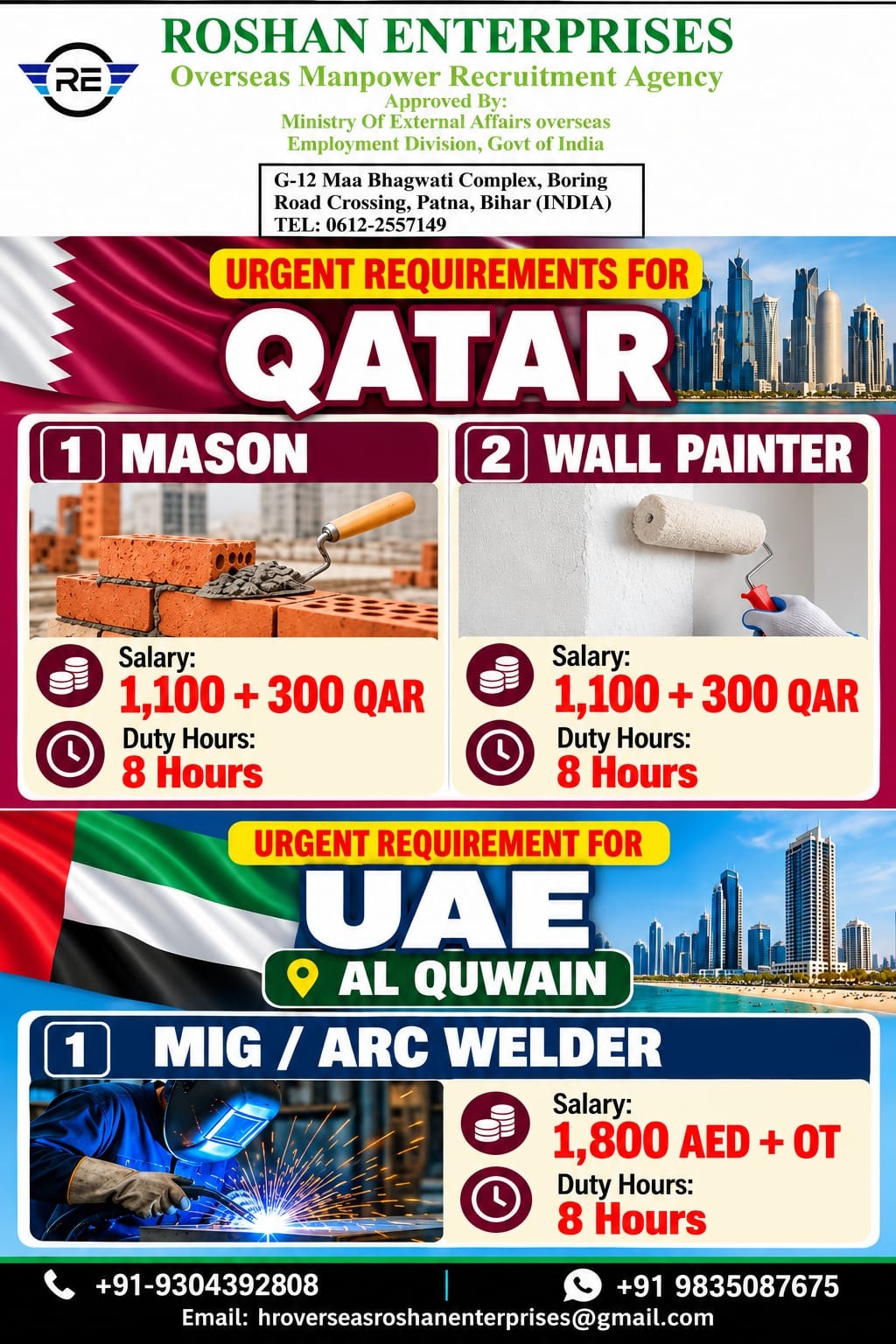 Urgent Requirements for Qatar and UAE