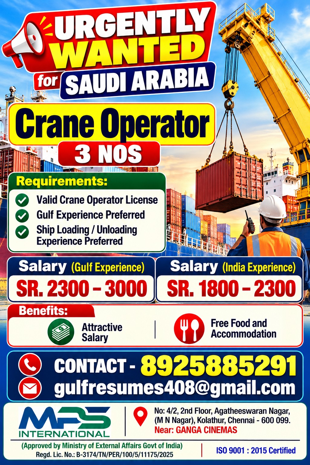 Crane Operator — MPS INTERNATIONAL, Saudi Arabia, Saudi Arabia