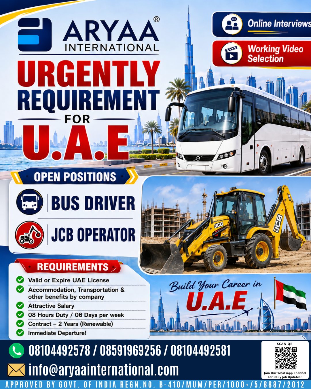 Bus Driver and JCB Operator Recruitment — Aryaa International, UAE