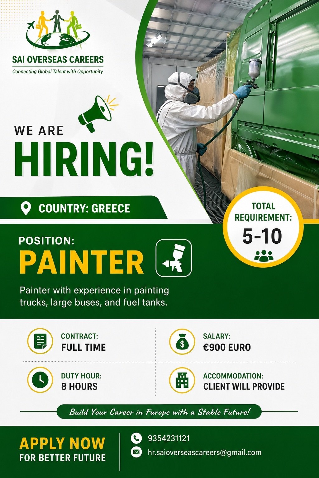 WE ARE HIRING – PAINTERS | GREECE — Sai Overseas Careers, Greece, Greece