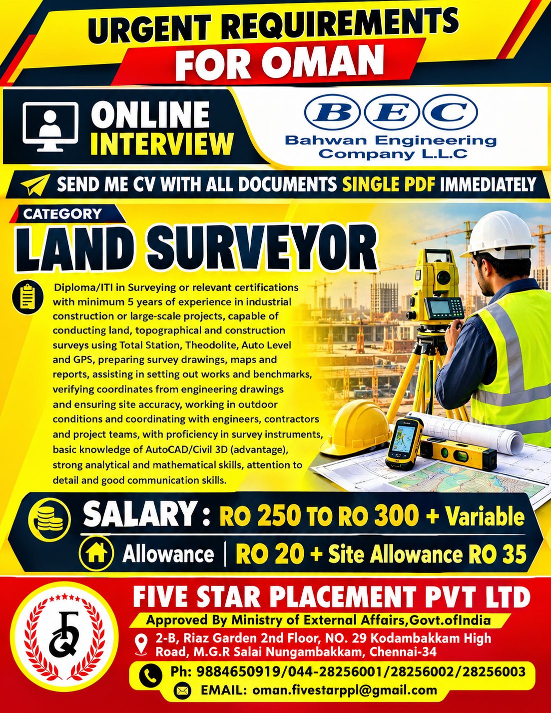 URGENT REQUIREMENTS FOR OMAN - BAHWAN ENGINEERING COMPANY
