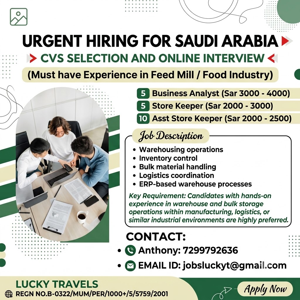 Urgent Hiring for Food Industry