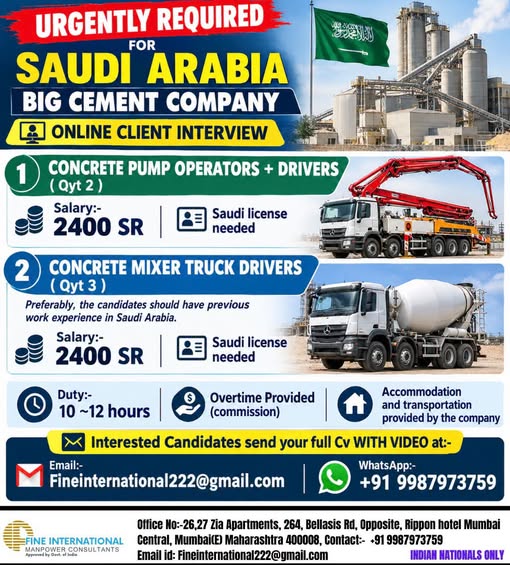 Concrete Pump Operators, Drivers & Concrete Mixer Truck Drivers