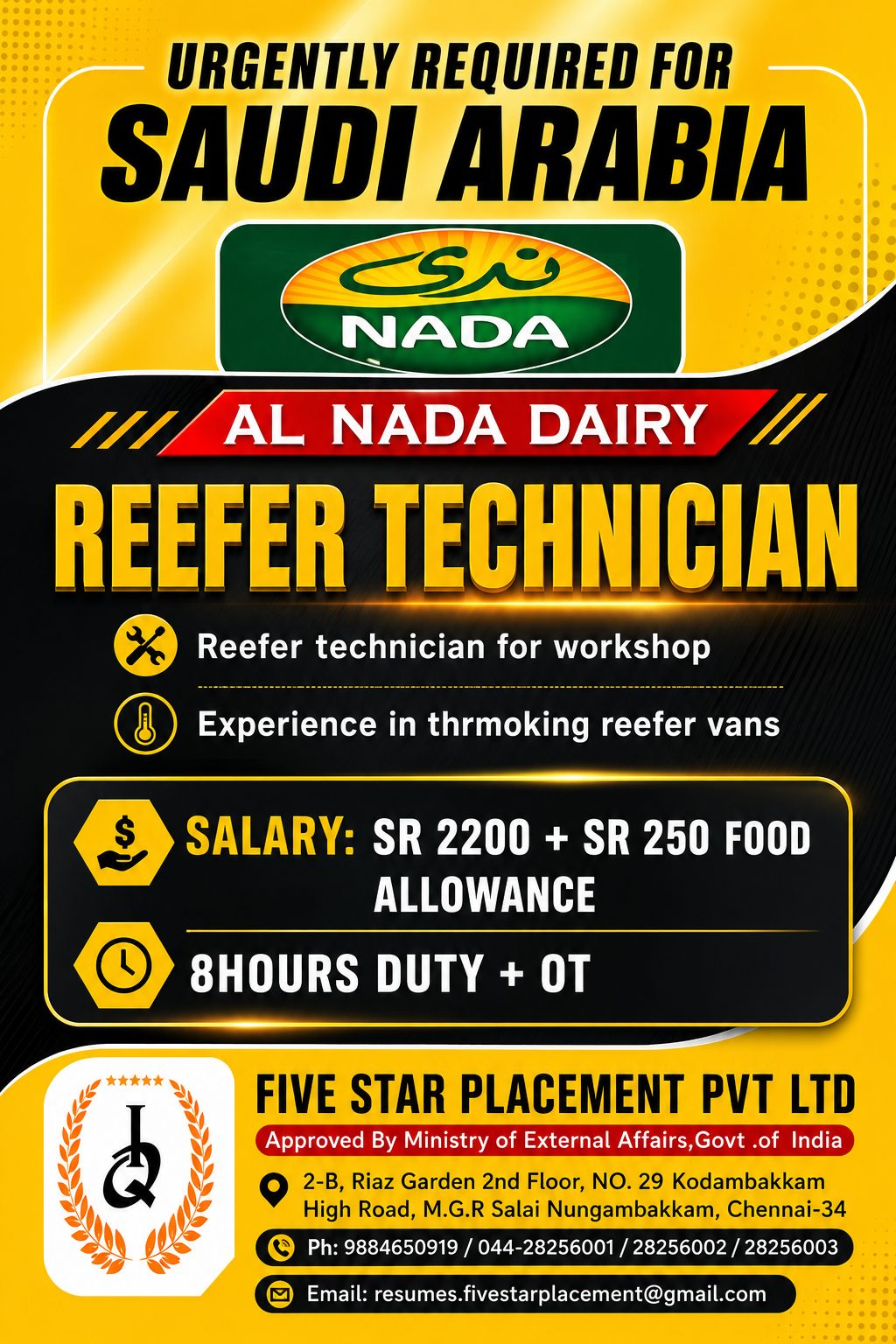 URGENTLY REQUIRED FOR SAUDI ARABIA- ALNADA DAIRY