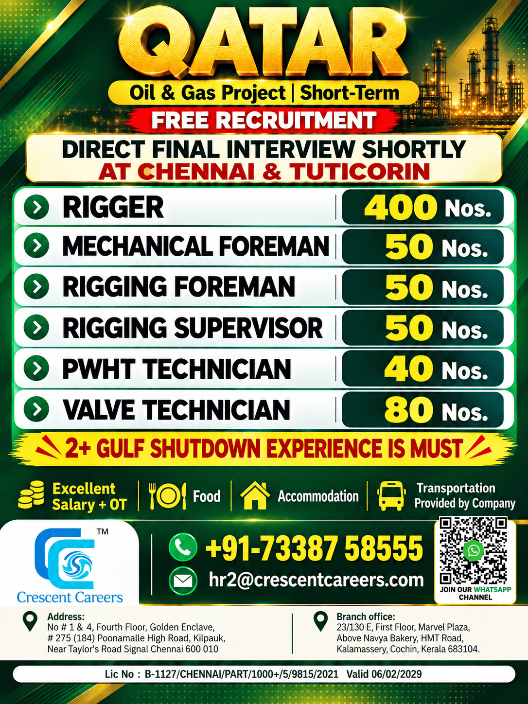 RIGGER / MECHANICAL FOREMAN / RIGGING FOREMAN / RIGGING SUPERVISOR / PWHT TECHNICIAN / VALVE TECHNICIAN