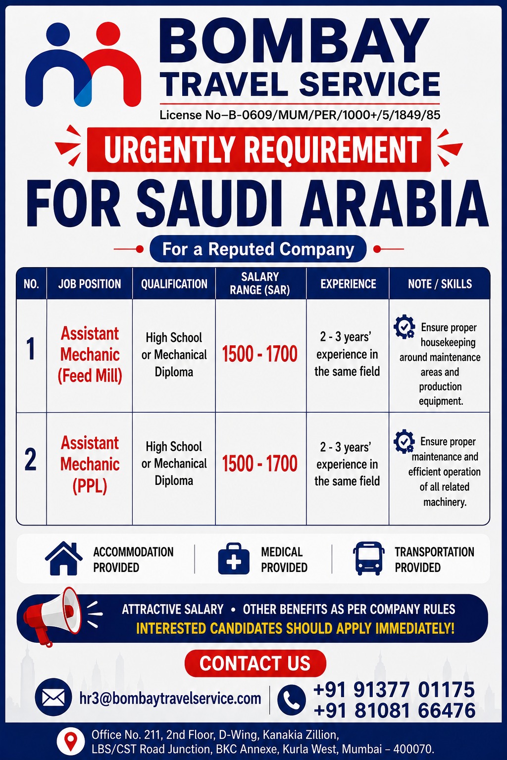Top urgent required for ksa reputed co.