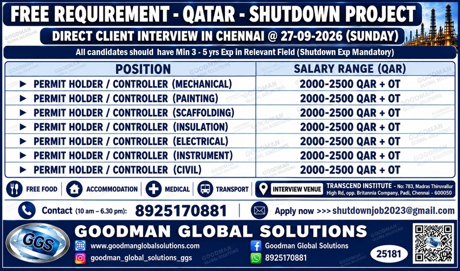 FREE RECRUITMENT -  DIRECT CLIENT INTERVIEW IN CHENNAI