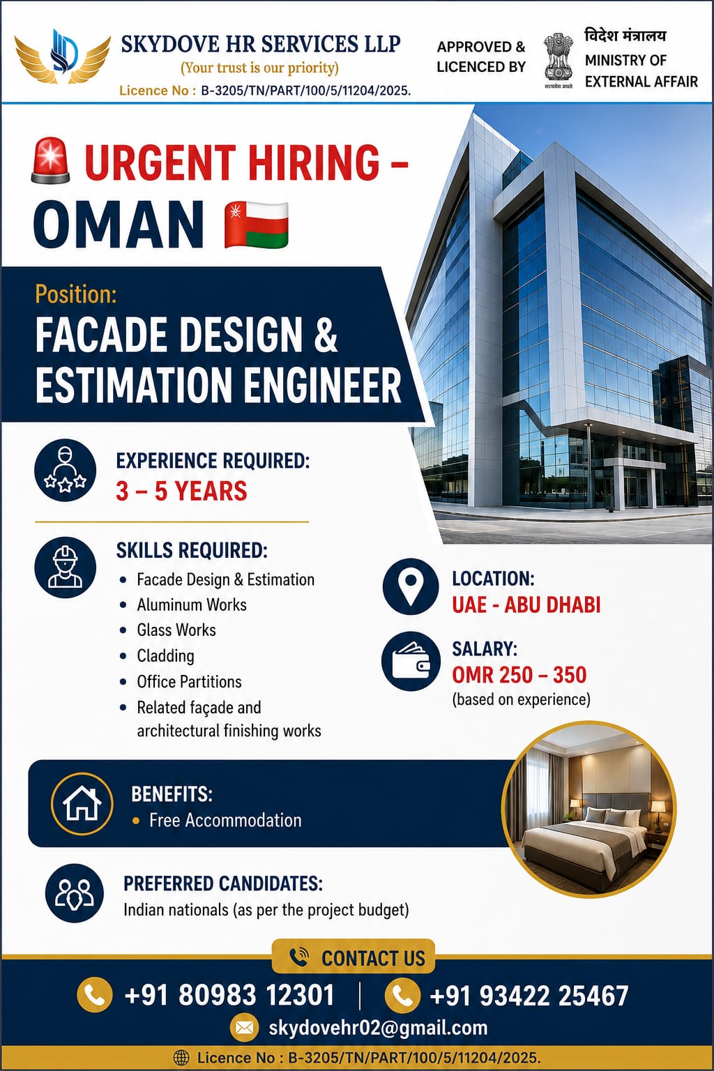 Facade Design & Estimation Engineer — SKY DOVE HR SERVICES LLP, Oman, Oman