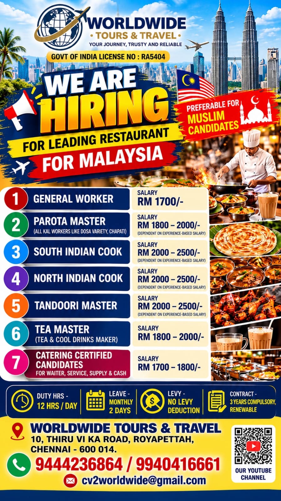 Restaurant Staff Recruitment for Malaysia