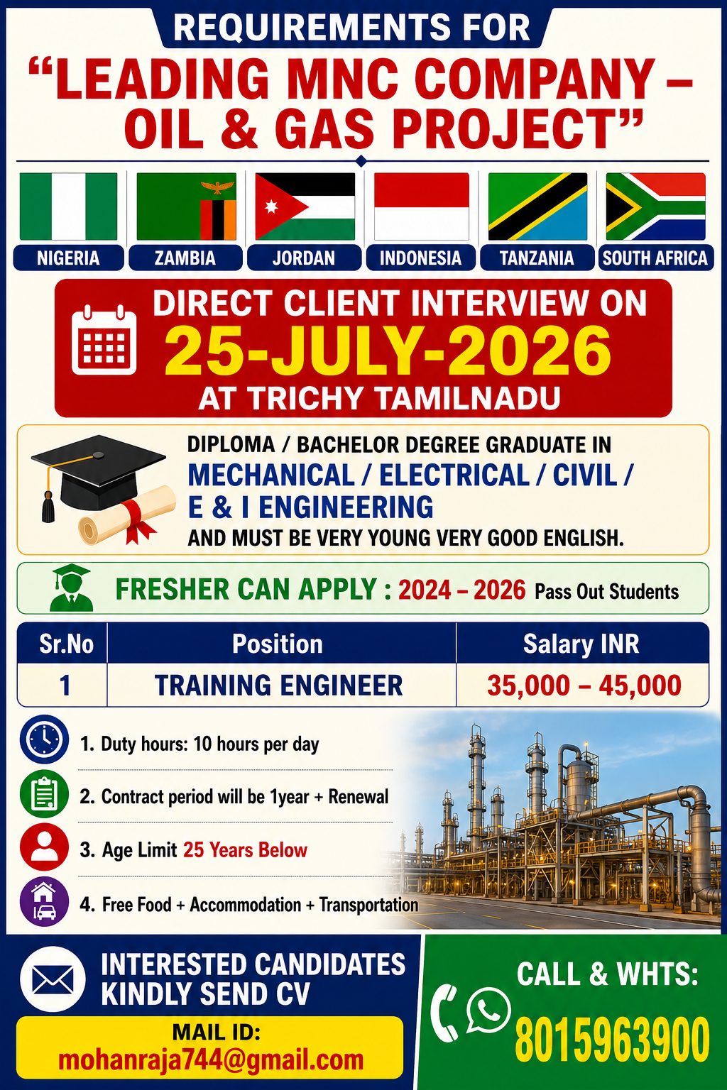 Training Engineer - Oil & Gas Project — JUPITER CONSULTANCY, Multiple (Nigeria, Zambia, Jordan, Indonesia, Tanzania, South Africa), Multiple (Nigeria, Zambia, Jordan, Indonesia, Tanzania, South Africa)