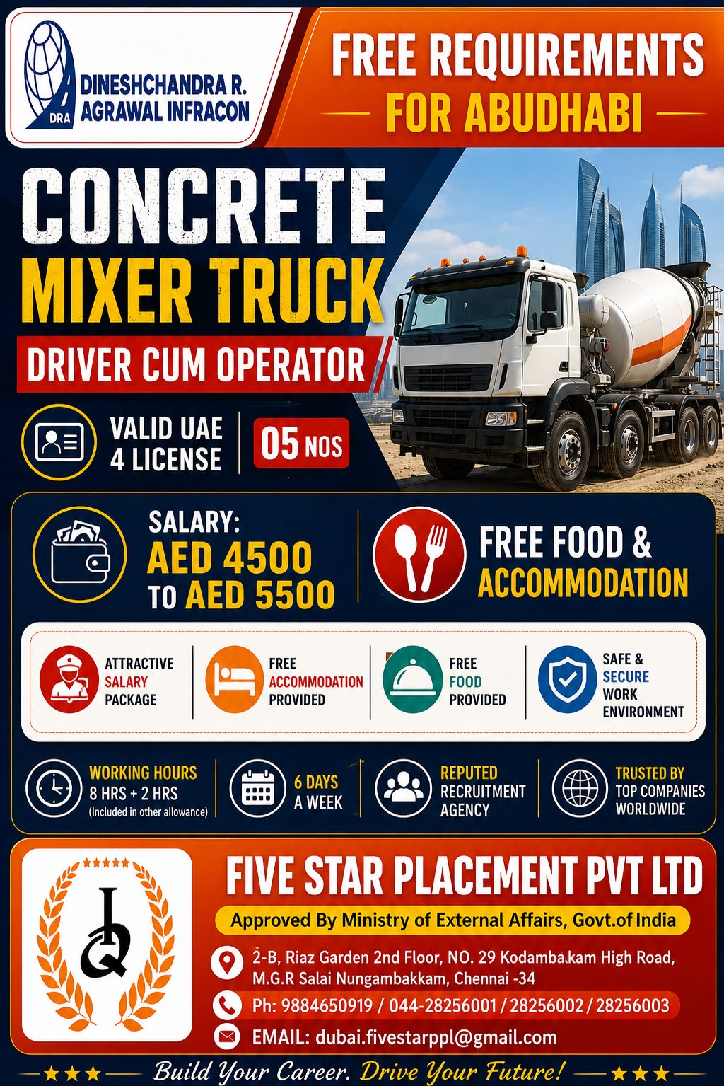 FREE REQUIREMENTS FOR ABUDHABI -DRAIPL — Five Star Placement Pvt Ltd, UAE, UAE