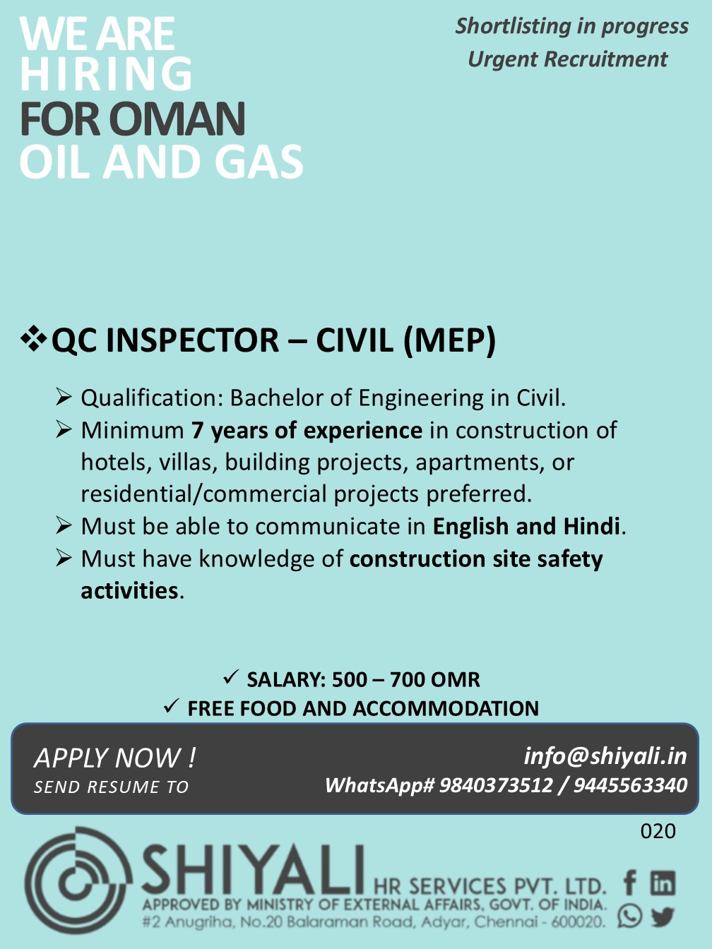 QC Inspector – Civil (MEP)