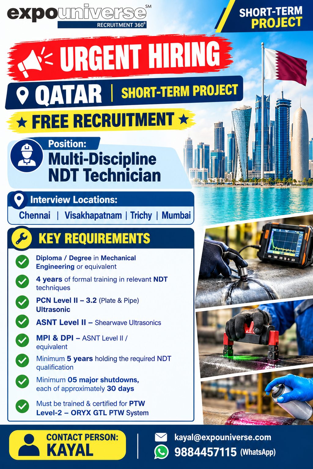 🚨 URGENT HIRING | QATAR  | NDT TECHNICIAN