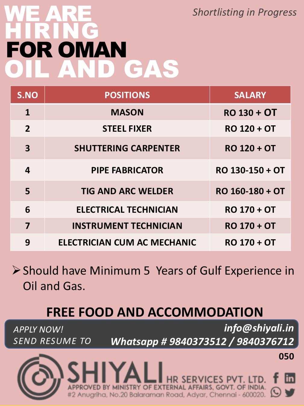 Oil and Gas Positions in Oman