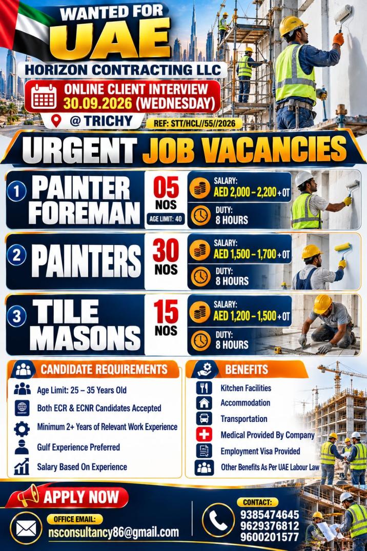 Painter Foreman, Painters & Tile Mason Jobs in UAE | Horizon Contracting LLC