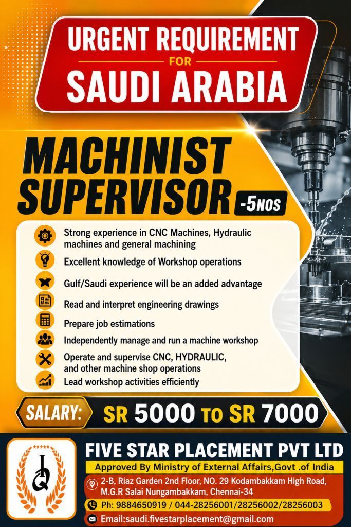 MACHINIST SUPERVISOR FOR SAUDI ARABIA