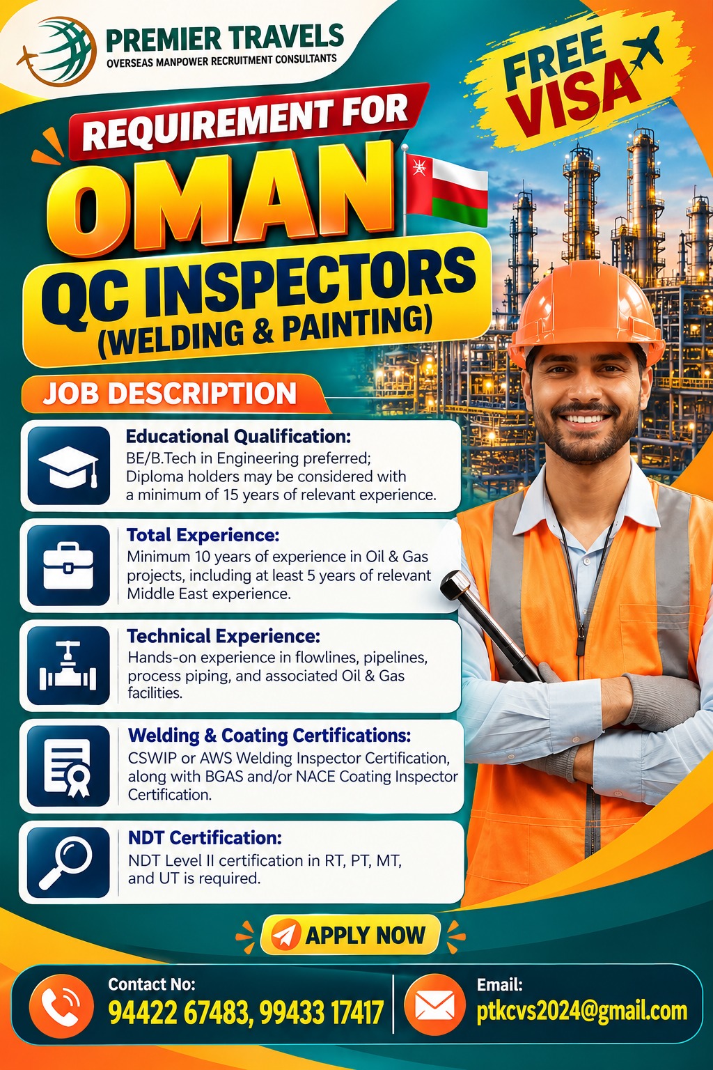 QC Inspectors (Welding & Painting) — Premier Travels, Oman, Oman