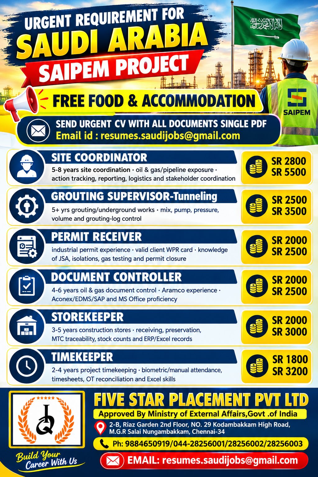 URGENT REQUIREMENT FOR SAUDI ARABIA-ONLINE INTERVIEW