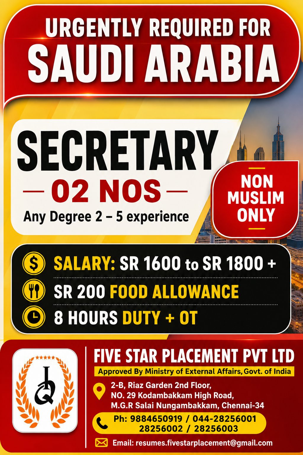 URGENTLY REQUIRED FOR  SAUDI ARABIA - MASTOURA
