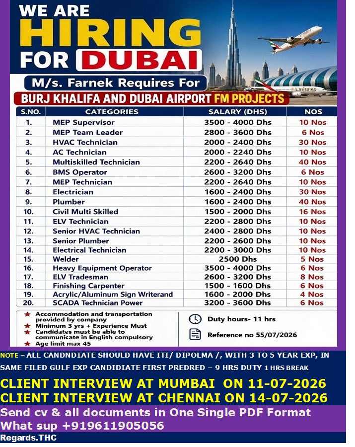 Multiple Positions for Burj Khalifa and Dubai Airport FM Projects — HR Gulf Placement, United Arab Emirates, United Arab Emirates