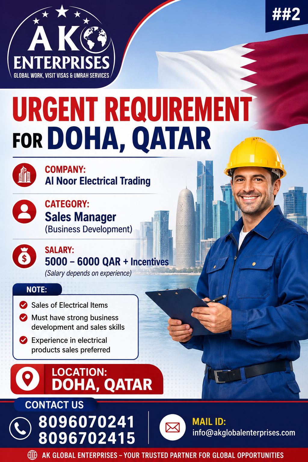 Urgently Requirement for Doha, Qatar