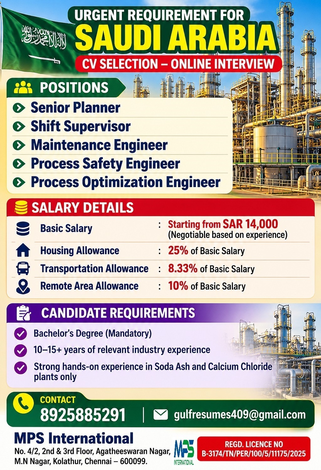 We Are Hiring for Saudi Arabia - CV SELECTION