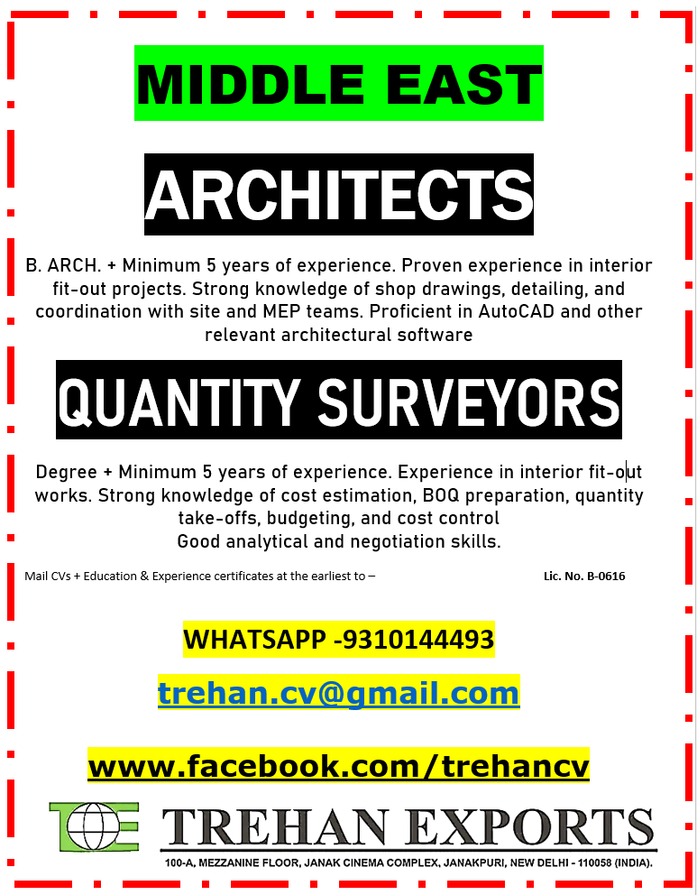 Architects and Quantity Surveyors — M / s Trehan Exports, India