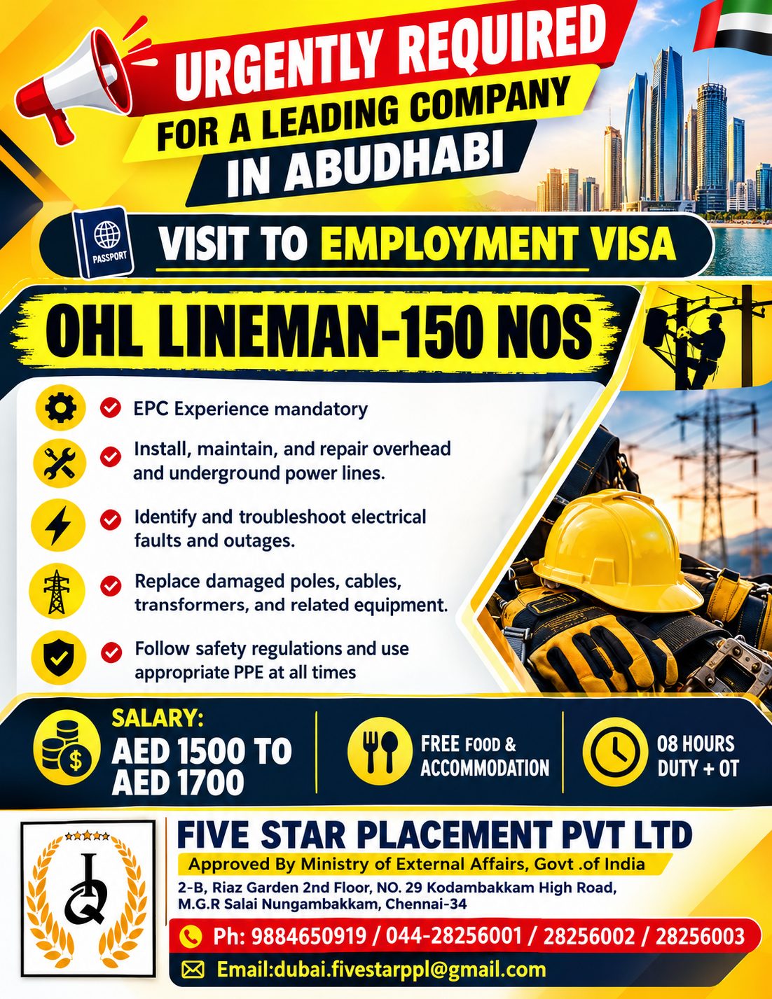 URGENTLY REQUIRED FOR  A LEADING COMPANY IN ABUDHABI