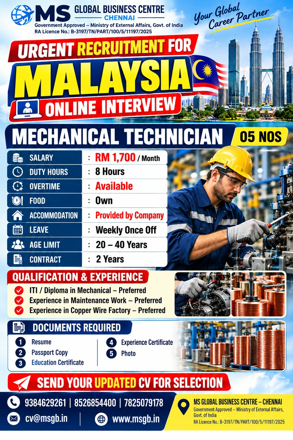 Mechanical Technician — MS GLOBAL BUSINESS CENTRE, Malaysia