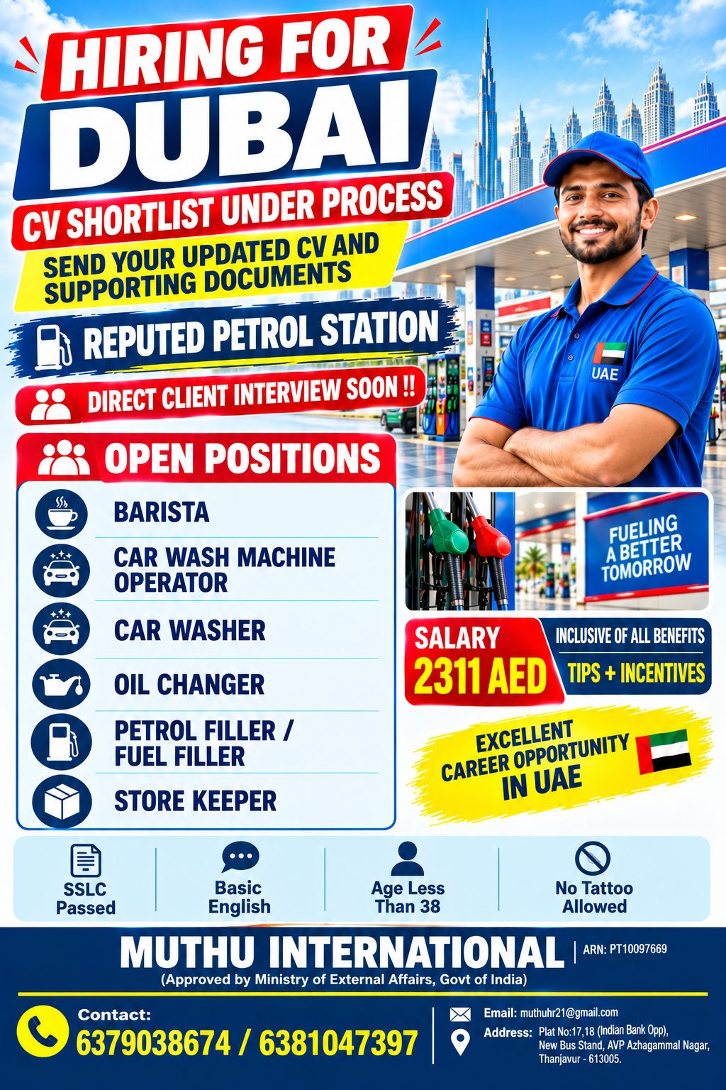 Multiple Positions at Reputed Petrol Station — MUTHU INTERNATIONAL, United Arab Emirates
