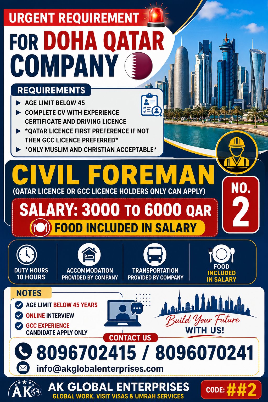 Urgent Civil Foreman Vacancy – Doha, Qatar