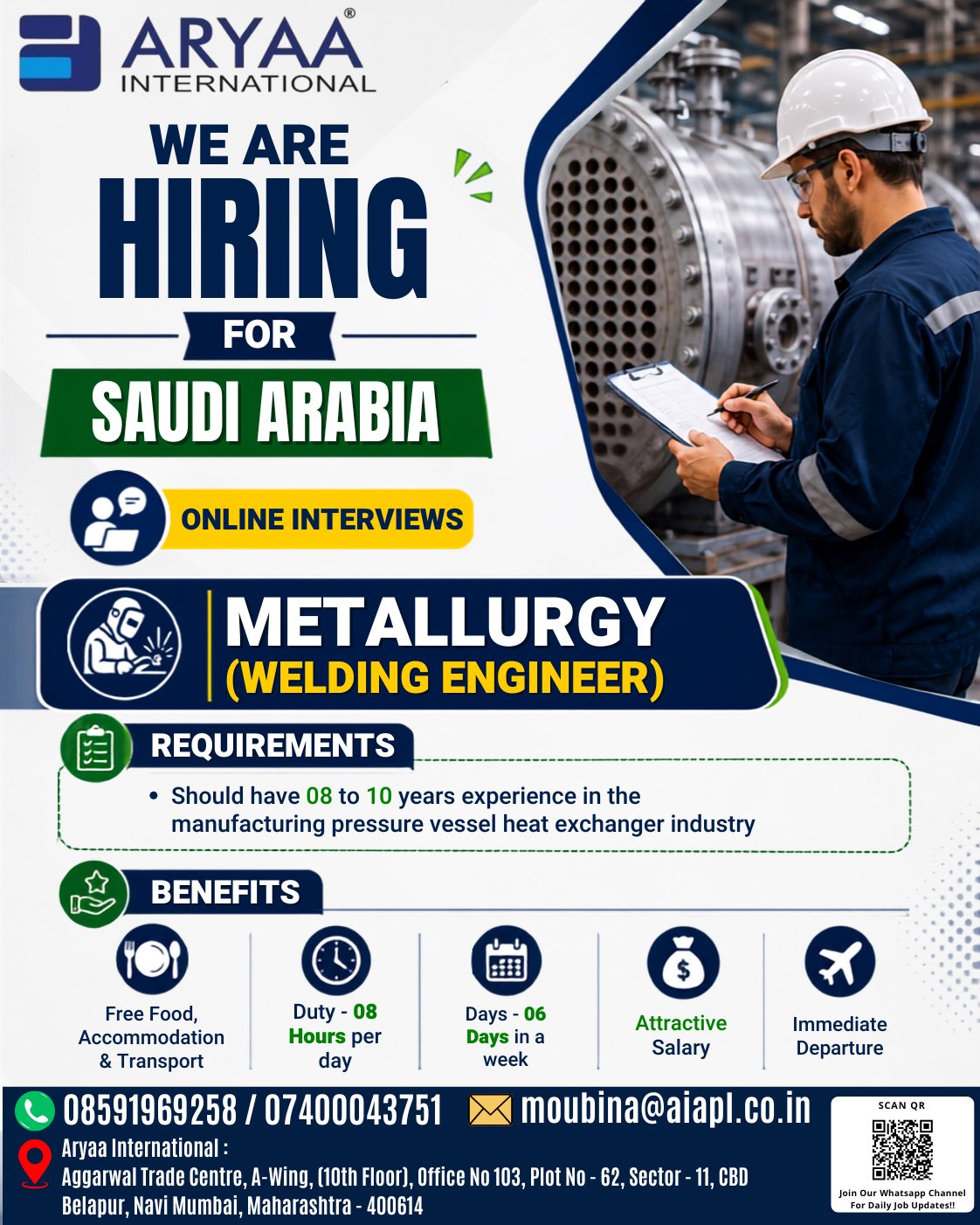 Metallurgy (Welding Engineer) — Aryaa International, Saudi Arabia, Saudi Arabia