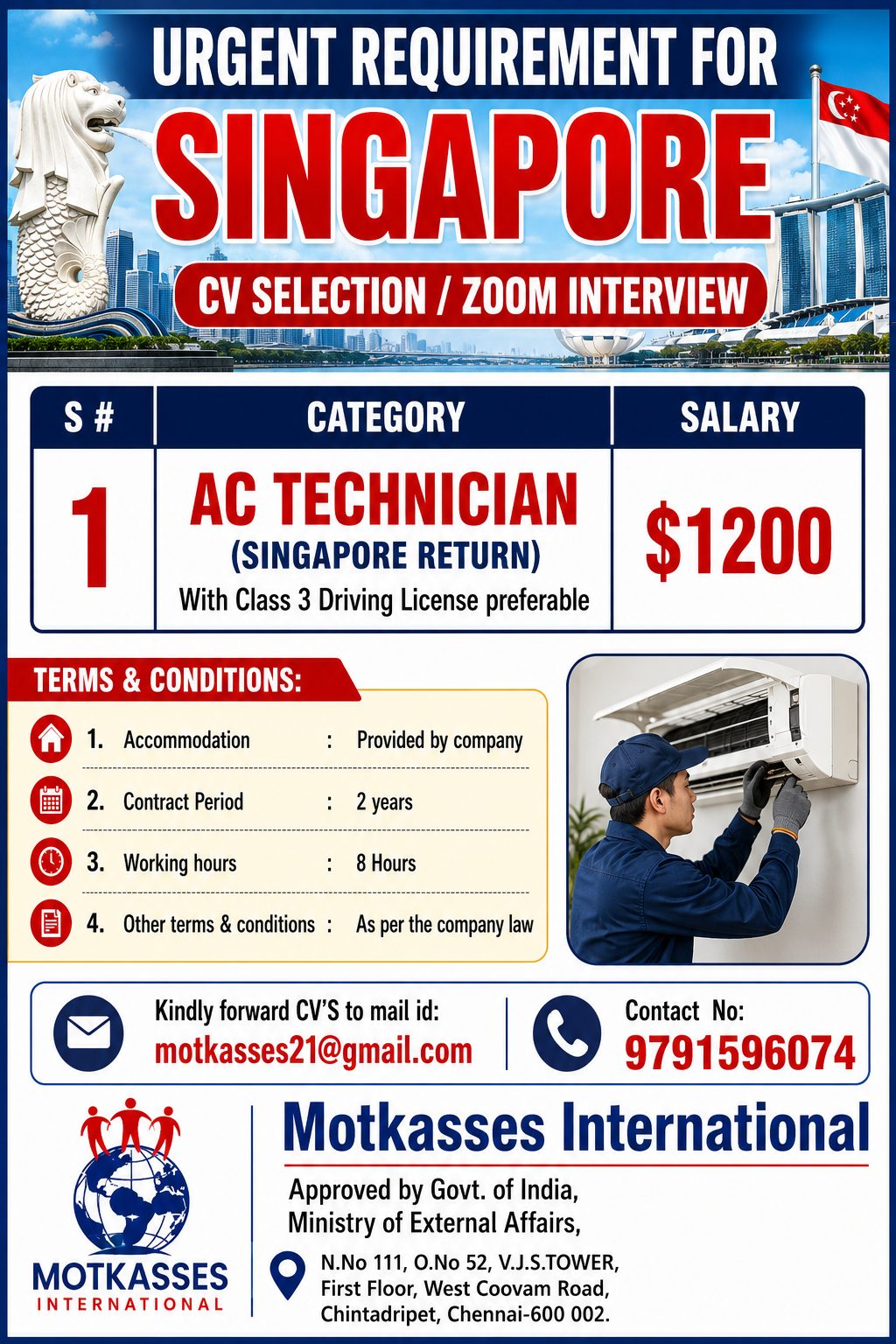 AC Technician - Singapore Return — GULF JOBS, Singapore, Singapore