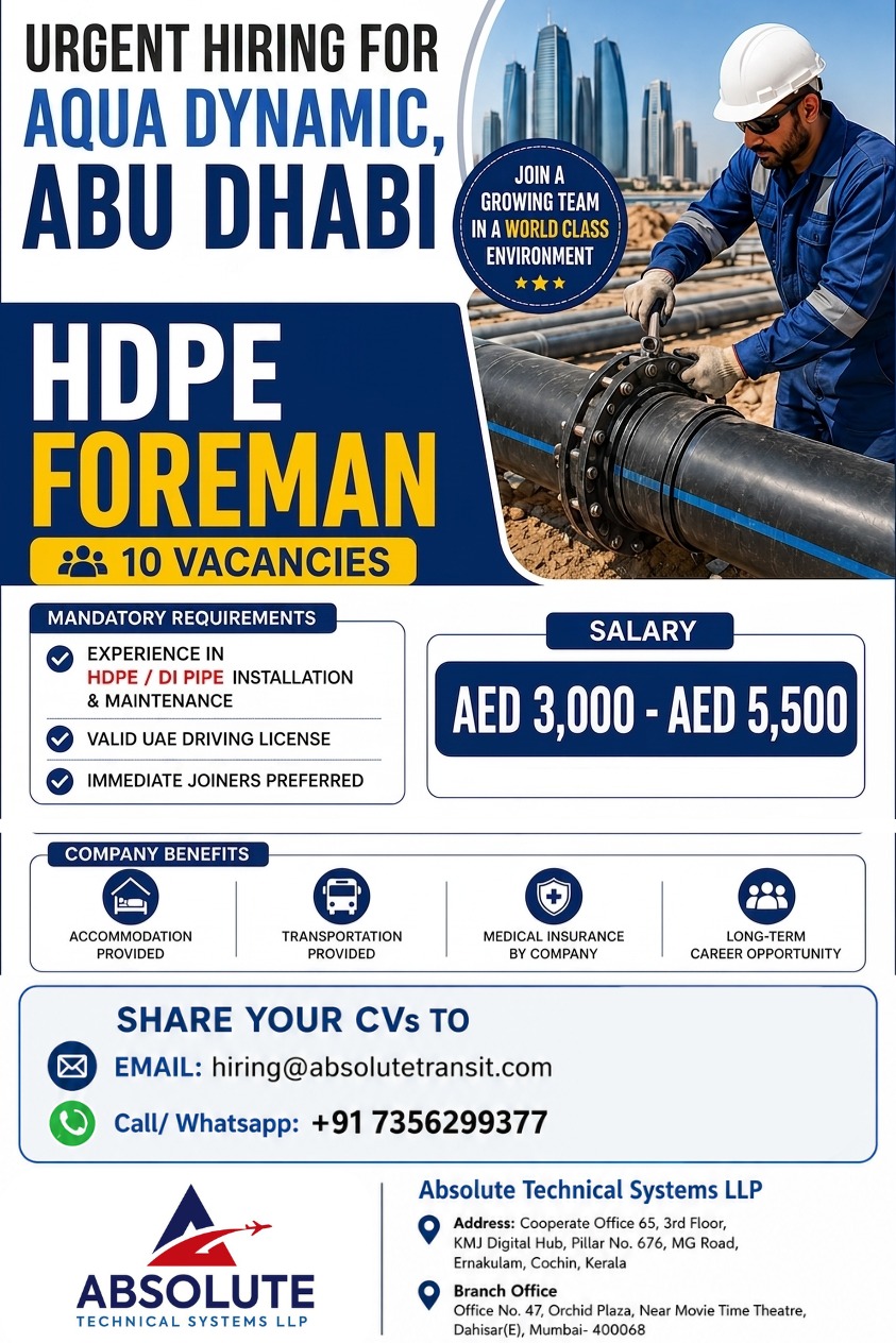 HDPE FOREMAN — Absolute Technical Systems LLP, ABU DHABI, ABU DHABI