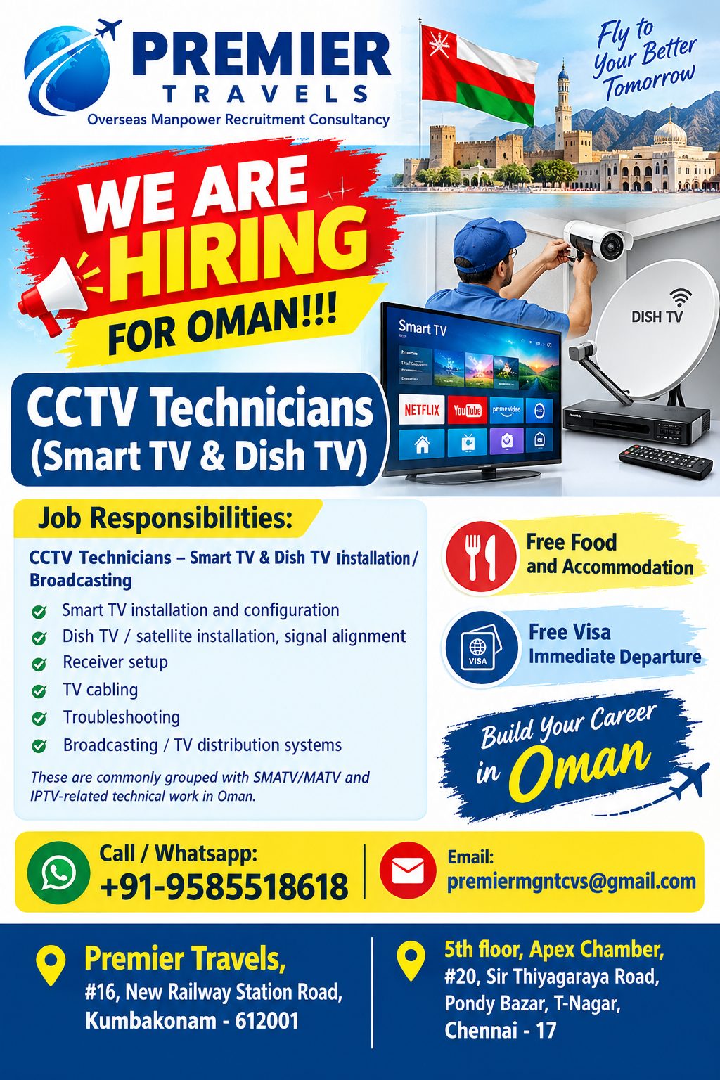 We are hiring for Oman CCTV — Premier Travels, OMAN