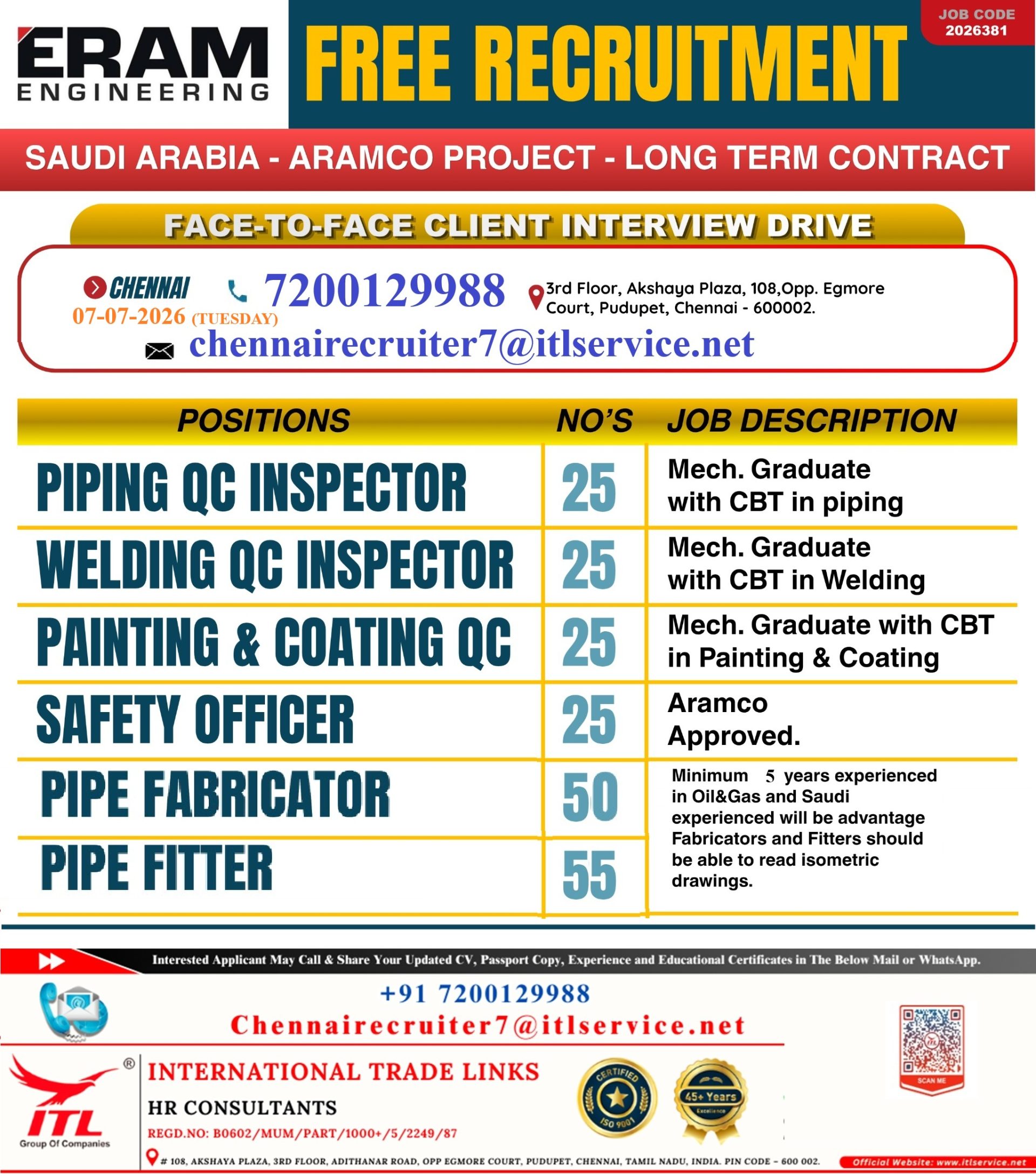 DIRECT INTERVIEW FOR SAUDI ON 07-07-2026 at chennai
