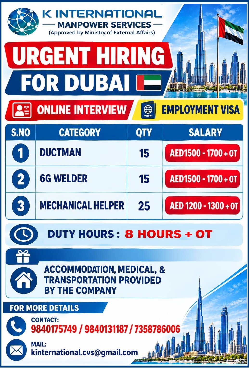 Urgent Hiring for Dubai