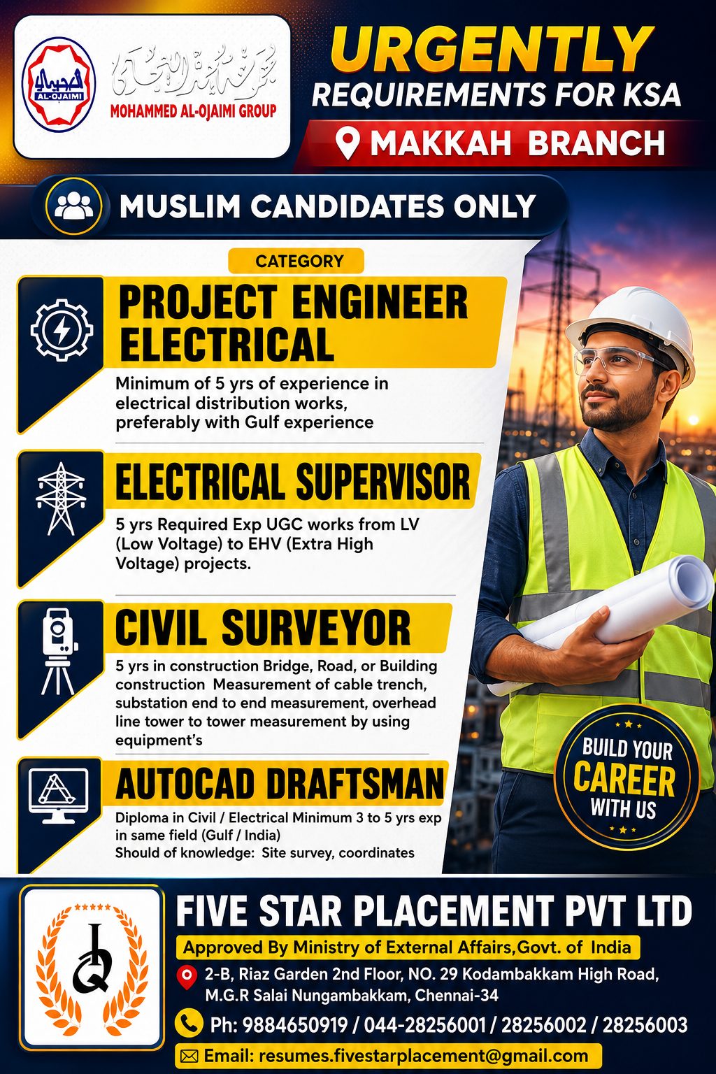 URGENT REQUIREMENT FOR SAUDI ARABIA - MAKKAH — Five Star Placement Pvt Ltd, SAUDI ARABIA, SAUDI ARABIA