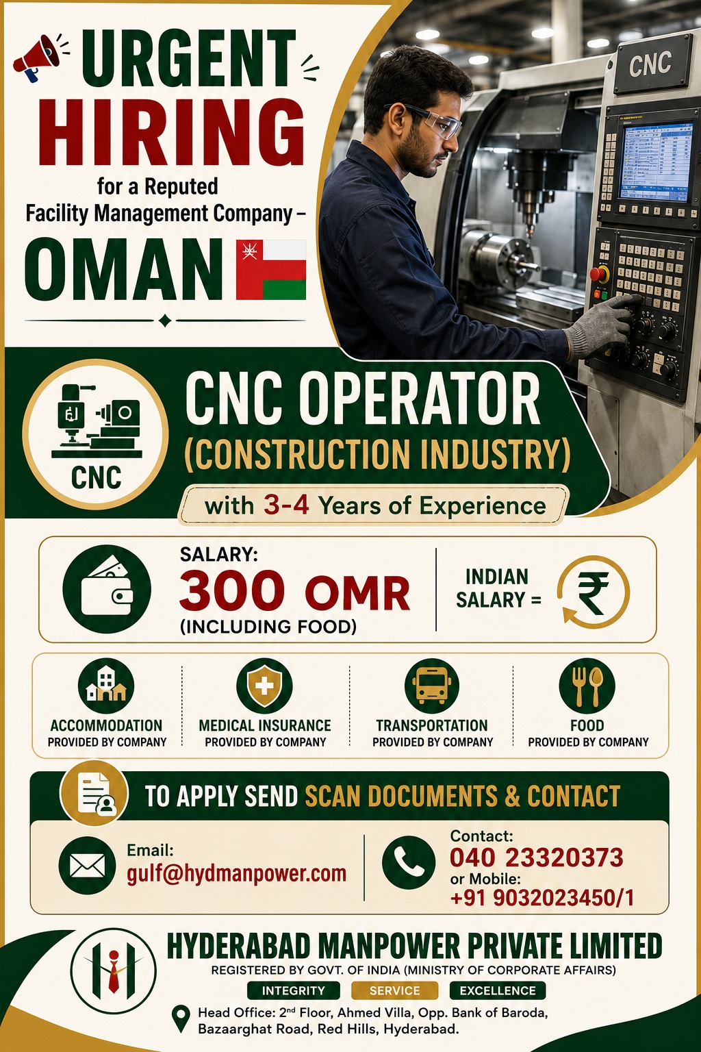 Hiring CNC Operator's for Oman