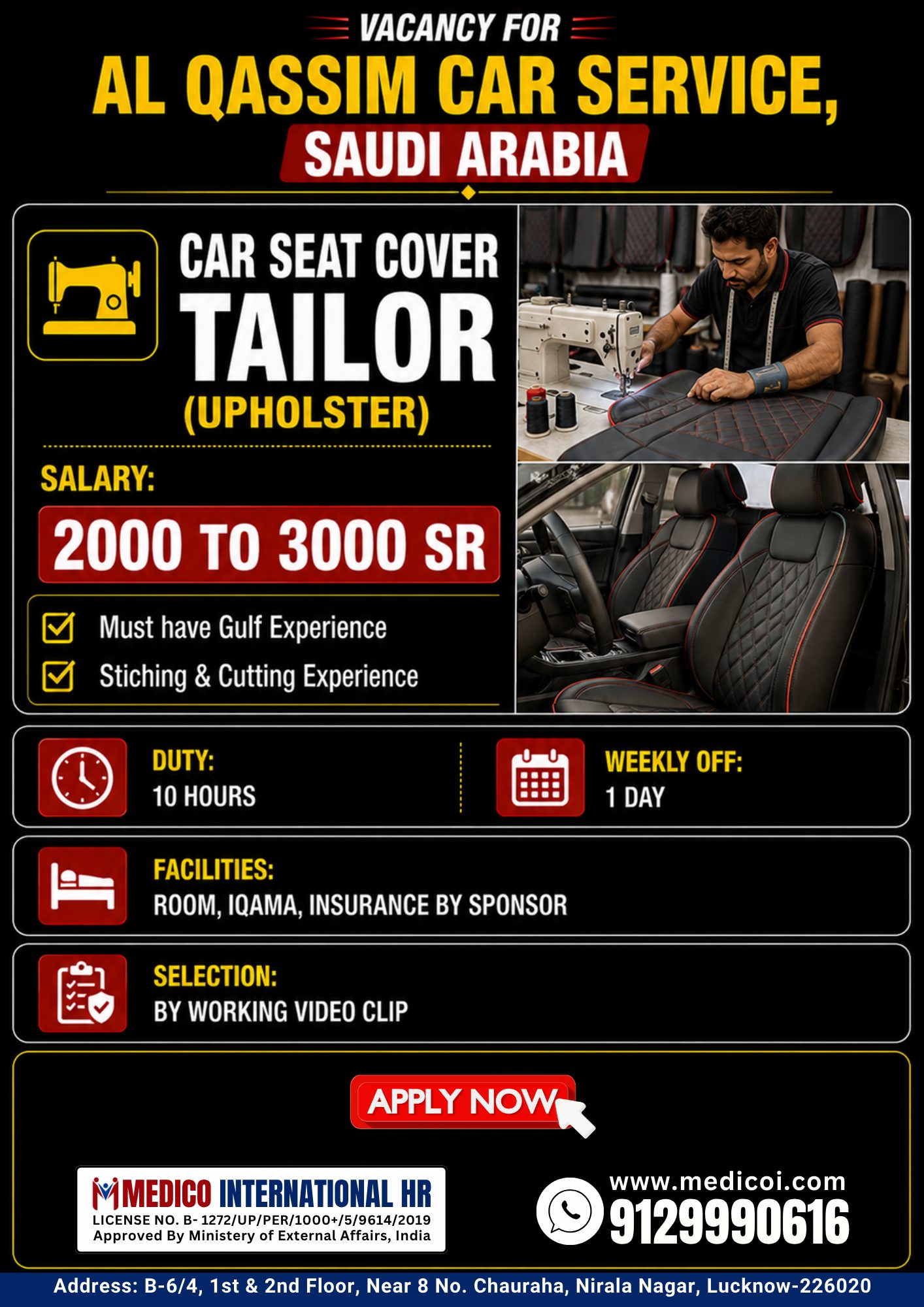 Car Seat Cover Tailor (Upholsterer)