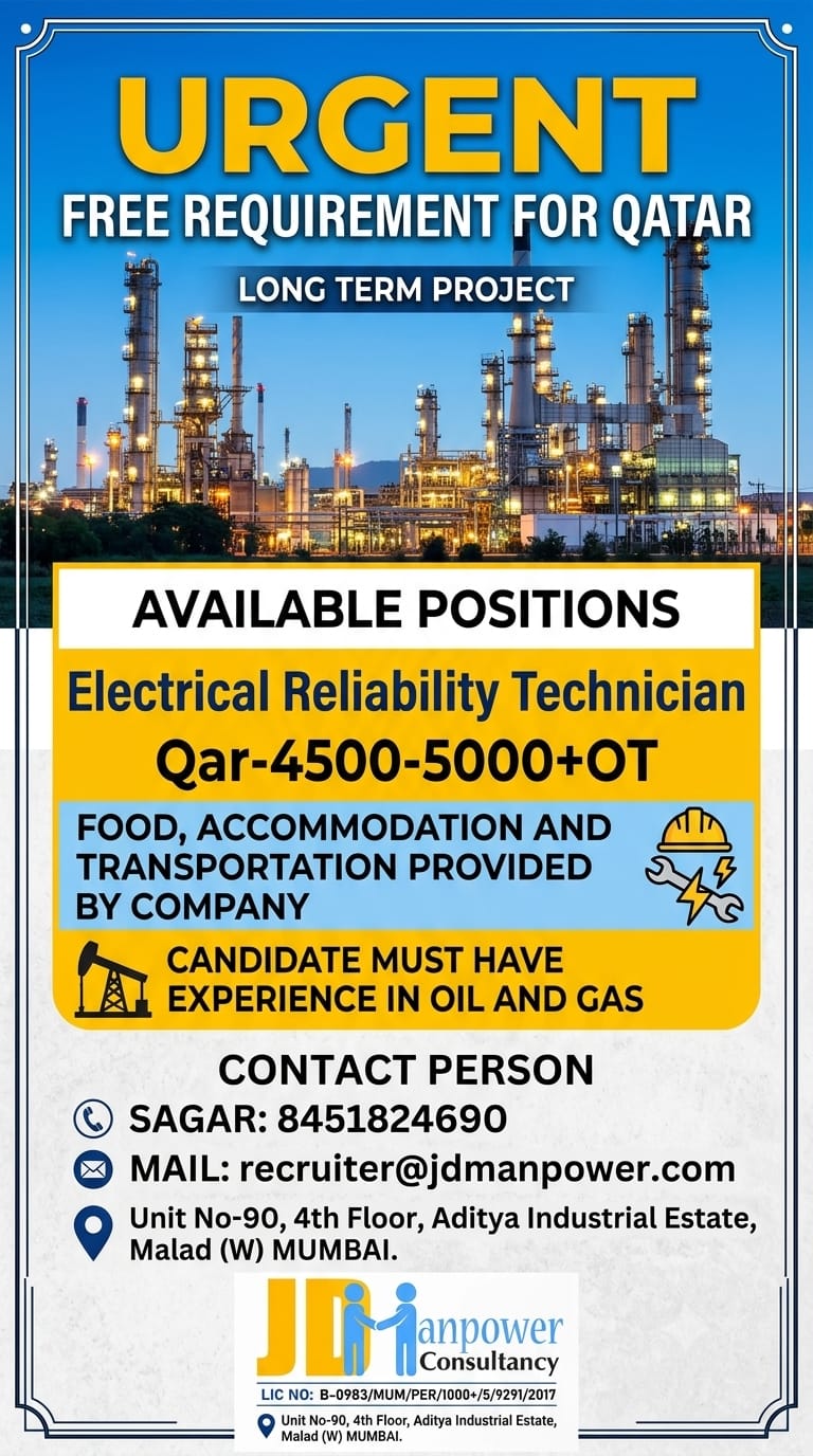 Electrical Reliability Technician - Long Term Project Qatar — JD Manpower, Qatar, Qatar