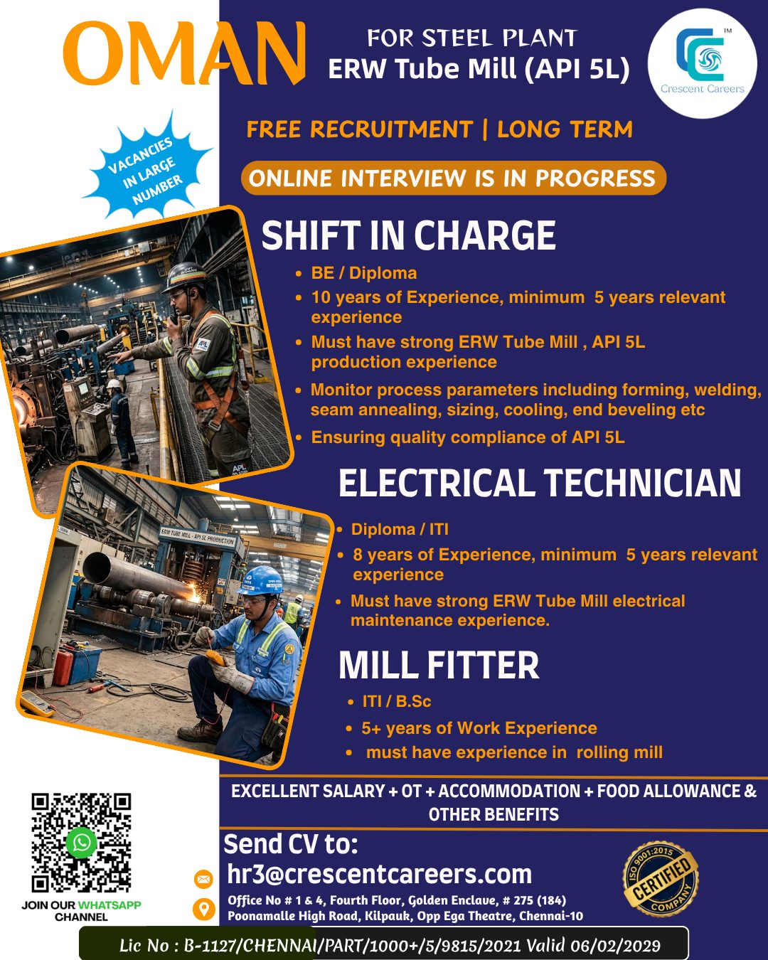 ERW Tube Mill (API 5L) - Steel Plant Recruitment