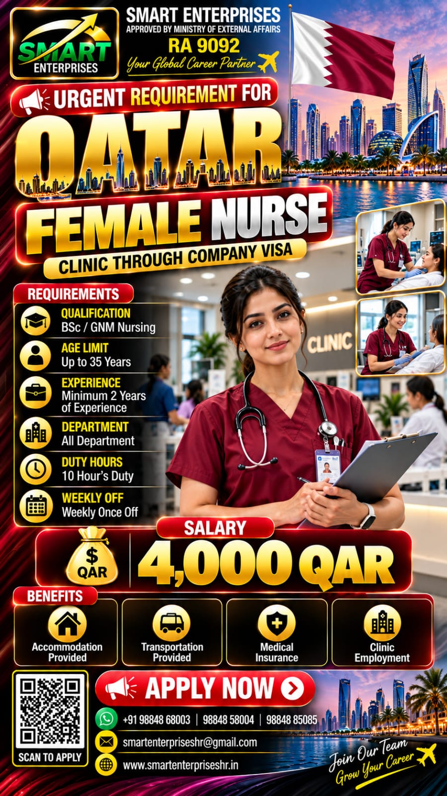 REQUIRES FEMALE NURES FOR QATAR
