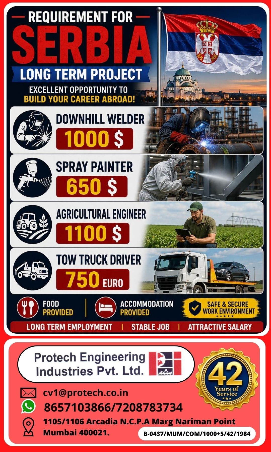 Opening for Serbia Long Term porject — Protech Engineering Industries Pvt Ltd, Serbia