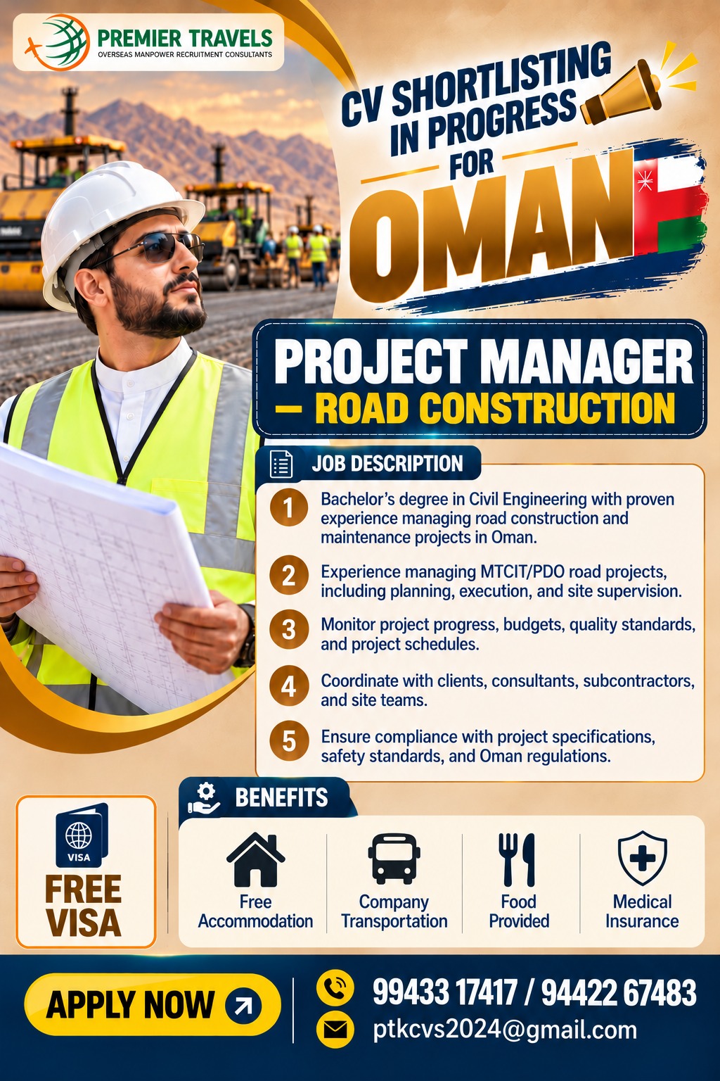 Project Manager- Road Construction — Premier Travels, Oman