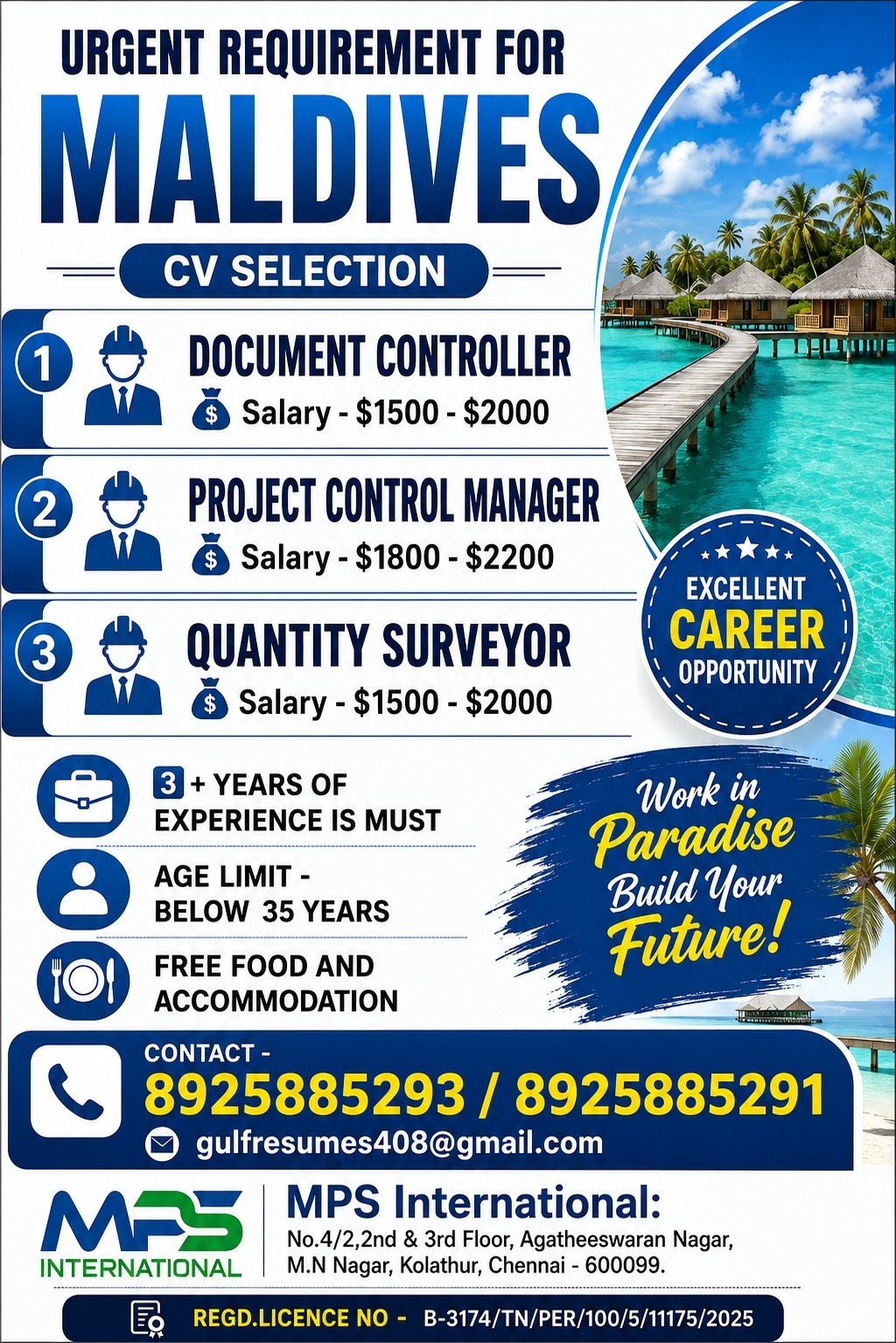 Urgent Requirement for Maldives